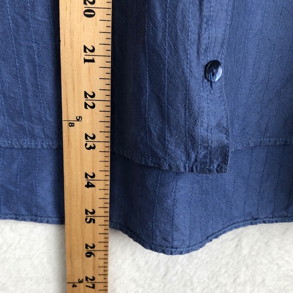 Eileen Fisher Silk Textured Stripe Button Front Top Sz L Blue L/S Minimalist - Picture 6 of 9